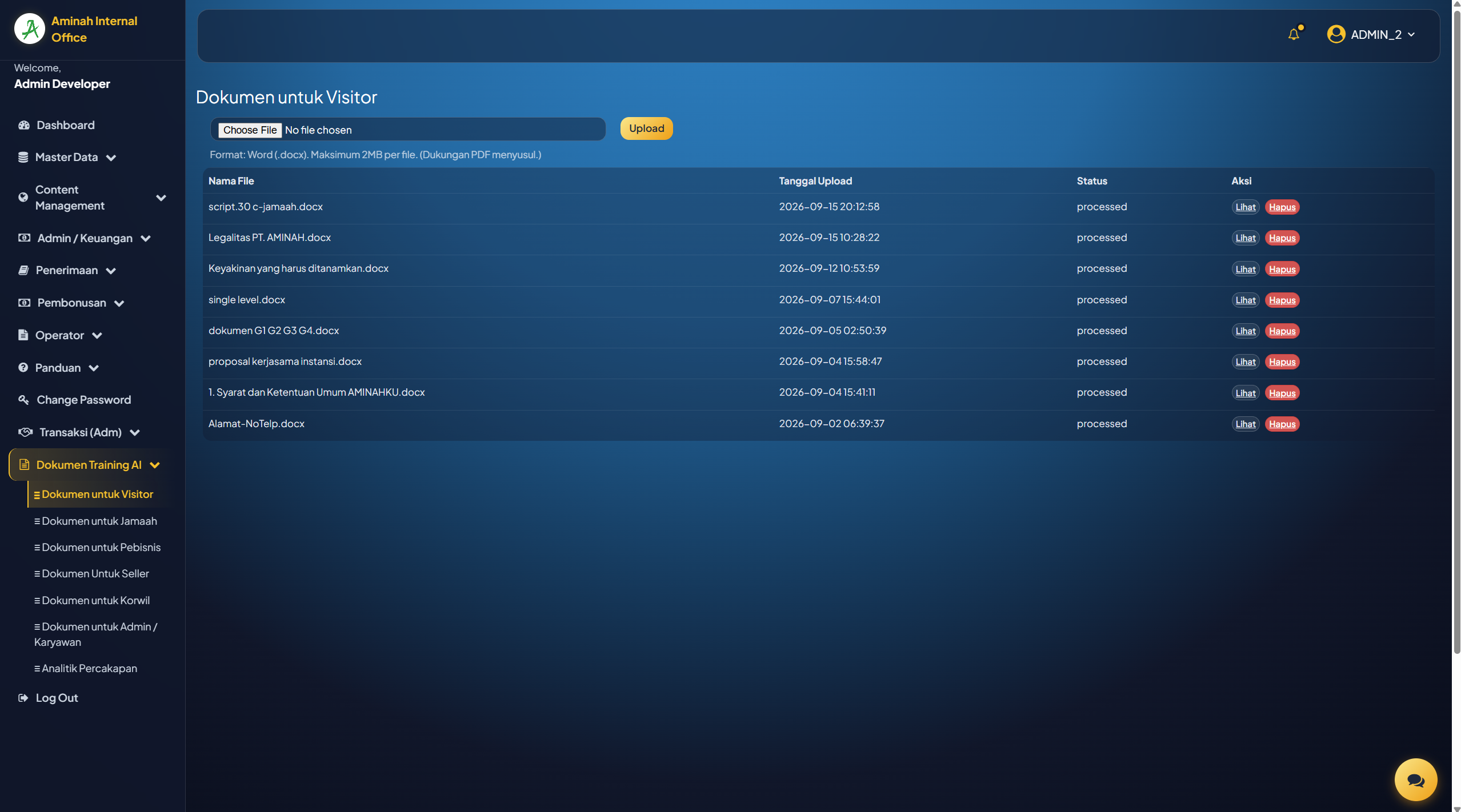 Admin Panel Upload Documents