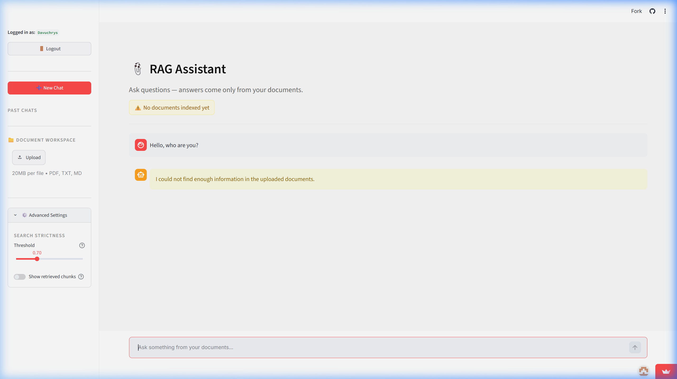RAG Assistant Main Interface
